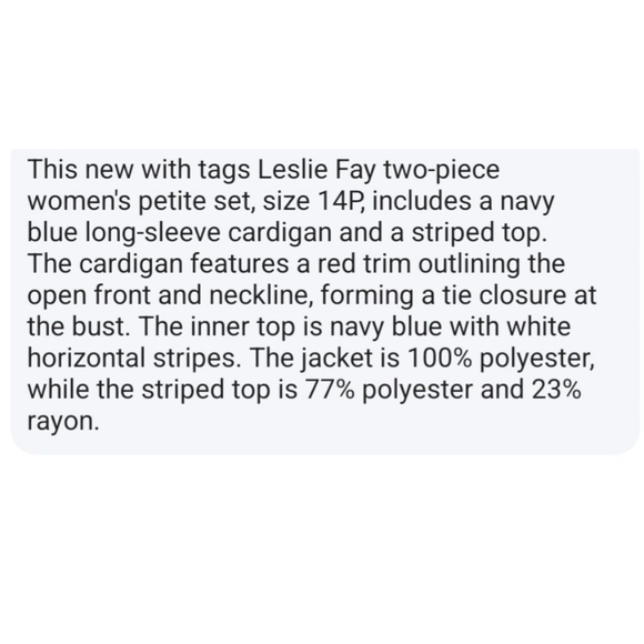 Women's Leslie Fay Petite 14P Navy Blue Red Striped 2-Piece Cardigan Set NWT - Picture 11 of 12